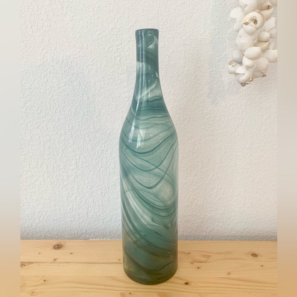 MOVING SALE | Target Threshold 19” Tall Turquoise Swirled Glass Vase